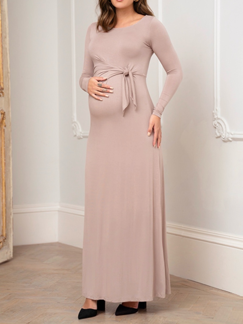 Seraphine Womens Maternity Idris Jersey Twist Maxi Dress Mocha Brown US 14 NEW